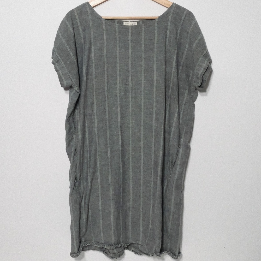 Eileen Fisher Dress Womens Medium Gray Knee Length Sheath Stripe Organic Cotton